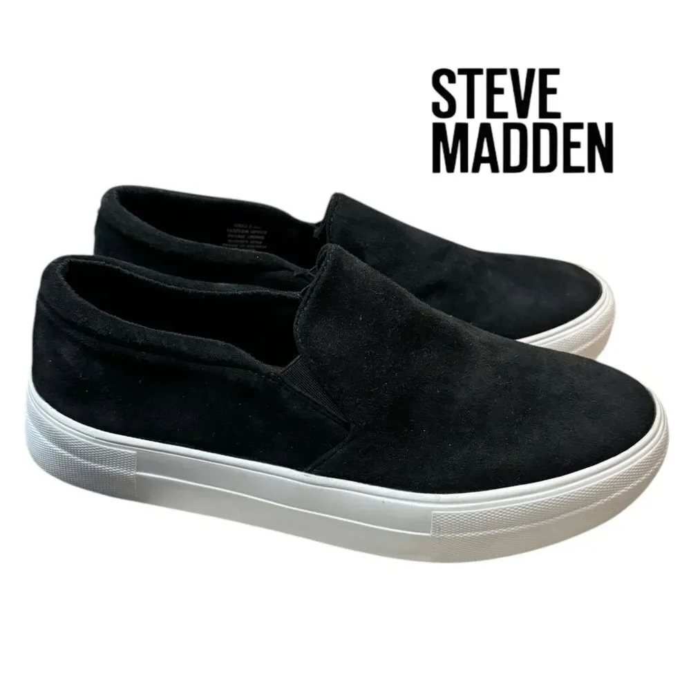 Steve Madden Women's Gills Black Suede Leather Slip-on Sneakers 8.5